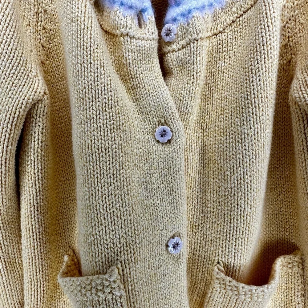 Ralph Lauren Butter Yellow Cardigan Nordic Patterned Collar Cotton Wool Scandi